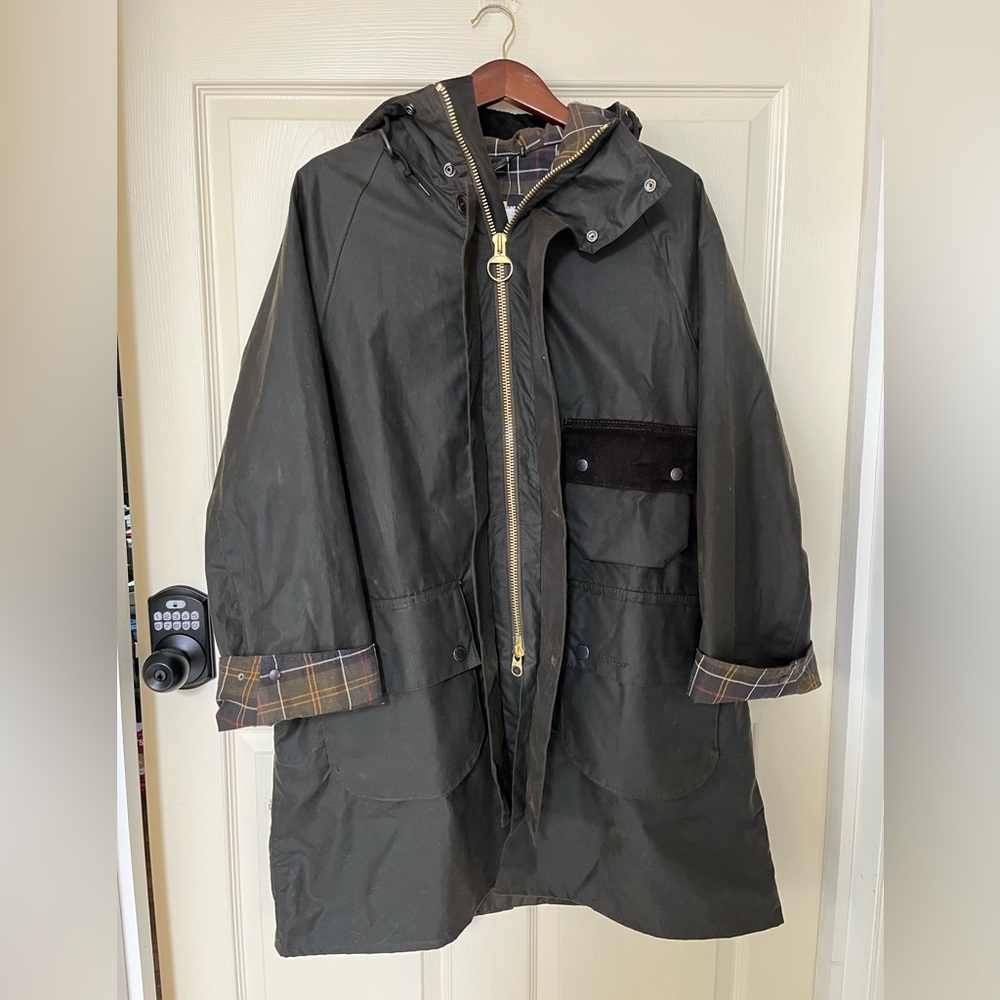 Barbour Solway Wax Jacket Trench Coat Olive MWX24810L71 $710 Medium CN462 - Picture 2 of 16